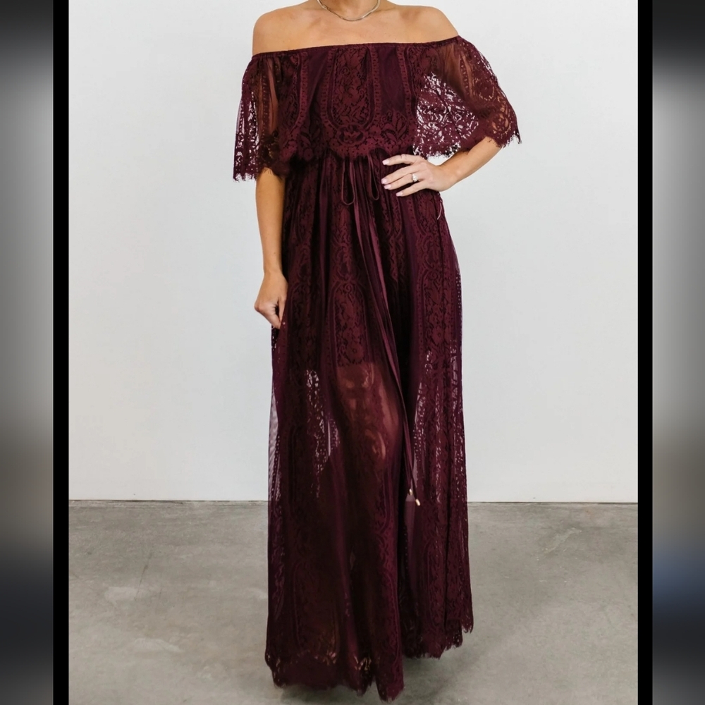 Baltic Born Caroline Mulberry Lace Off-Shoulder Dress Size Medium